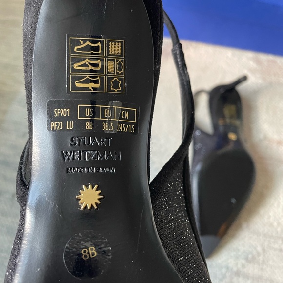 Stuart Weitzman STUART 75 SLINGBACK PUMP in Sparkle Mesh and Black Suede - Picture 6 of 8